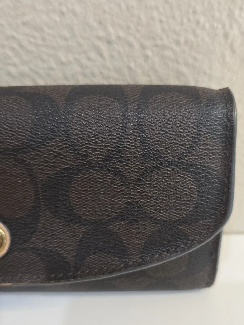 Coach Black Signature Leather Flap Wallet with Gold-Tone Turnlock